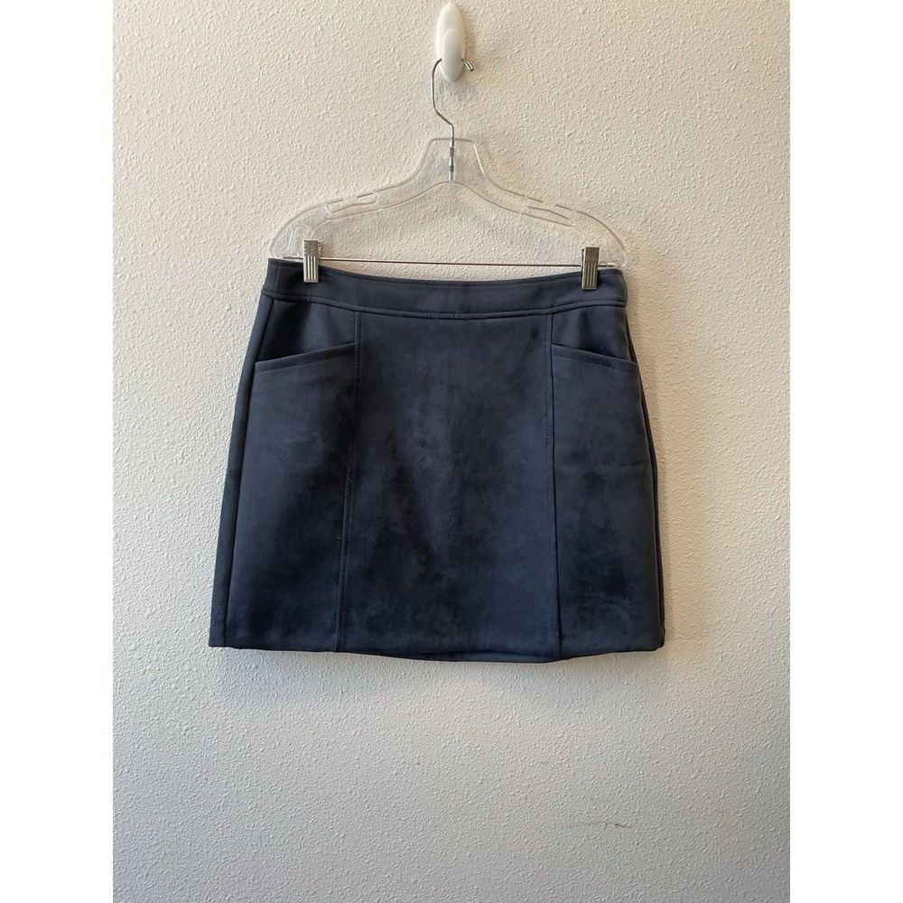 Loft Vegan Suede Blue Gray Skirt with Front Pockets Zip and Hook Size 12 EUC